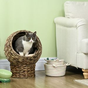 Lit pour chat surélevé tressé à la main, coussin moelleux, forme d'œuf, panier-chaise pour chat, lit en osier surélevé pour animaux de compagnie - Product Image 6