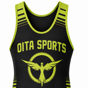Combinaison de lutte sublimée pour hommes, vert néon et noir, en polyester, uniforme athlétique sans manches, vêtements d'entraînement et de compétition - Product Image 4