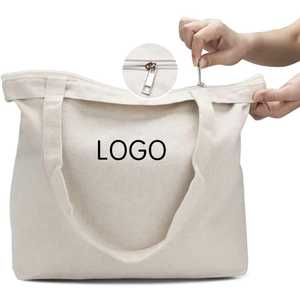 Bolsa de lona de algodón de color natural con cremallera personalizable, ideal para compras y viajes - Product Image 1
