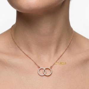 Elegante Collar con Colgante de Doble Círculo Entrelazado Minimalista de Lujo para Mujer, Joyería de Plata de Ley con Diamantes para Fiesta de Compromiso - Product Image 6