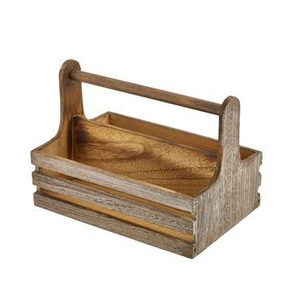 Porte-ustensiles rectangulaire en bois avec 6 compartiments et poignée pour articles de cuisine, style rustique - Product Image 3