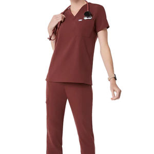 Women Green V-Neck Scrub Set Cotton Polyester Canvas Woven Hospital Uniforms Pants Pockets Needle Detection GLOWING NEON - Product Image 1