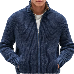 Zipper Men's Wool Knitted <b>Cardigan</b> <b>Sweater</b> Full Sleeve Zipper Closure Solid Color Thick Winter Wear - Product Image 1