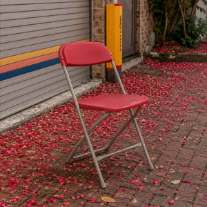 Modern Lightweight Durable Comfortable Flat Back Plastic Folding <b>Chair</b> Wine Red Outdoor <b>Dining</b> for Home Office & Villa - Product Image 1