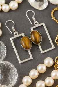 Pendientes de Ojo de Tigre Natural, Plata de Ley 925, Pendientes Colgantes Delicados, Joyería de Piedras Preciosas Hecha a Mano, Regalo de Navidad - Product Image 6