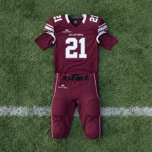 Ensemble uniforme de football Ma-Attiera Maroon numéro 21 avec casque, gants, maillot et pantalon respirants en polyester pour homme adulte - Product Image 6