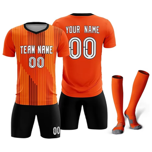 Conjunto de Camiseta de Fútbol Naranja Personalizada con Nombre y Número Impresos por Sublimación, Cuello en V, Manga Corta, Uniformes Deportivos para Hombre - Product Image 1