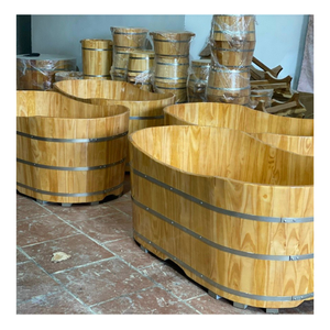 [BEST SELLER] | Japanese Style Round Wooden Barrel Bathtub Deep Soaking Tub For Home Bathroom From Blue Lotus Vietnam - Product Image 1