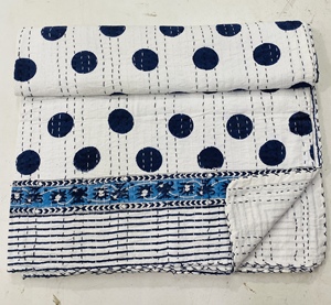 Colcha Kantha Silkgram con Estampado a Mano, Diseño de Puntos, Algodón Clásico Ecológico, 300 Hilos, para Todas las Temporadas - Product Image 2