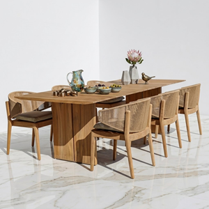 Sillas de Comedor Contemporáneas de Madera de Teca, Sillas Apilables con Tejido de Cuerda, Sillas con Brazos para Hostelería, Hoteles, Restaurantes, Suministro por Contrato, Estándar Estadounidense - Product Image 1