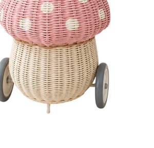 Earthy Woven Wicker Rattan Kids Toy <b>Push</b> <b>Walker</b> Styled With Mushroom Canopy Structure Tailored For Little Ones House Play And Ro - Product Image 2