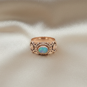 925 Sterling Silver Australian <b>Opal</b> <b>Ring</b> Vintage Floral Carved Pattern <b>Gold</b> Yellow <b>Gold</b> Plated Handmade Jewelry Gift for unisex - Product Image 3