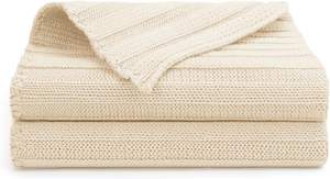 Plaid en tricot Raschel 100 % coton, épais, chaud, doux, uni, à pompons texturés, pour l'hiver - Product Image 6