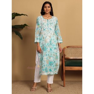 Kesar angrakha Mul ชุดผ้าฝ้าย chikankari ทันสมัยอินเดียปาร์ตี้สวมใส่ georgette reyon เย็บแบบดั้งเดิมอินเดีย - Product Image 2