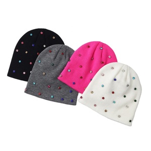 New Arrival Rhinestone Beanie <b>Hat</b> for Women Sparkly Crystal Knit Winter <b>Cap</b> Fashion Bling Beanie Low MOQ Wholesale Supplier - Product Image 1