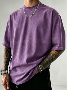 Oversized <b>Purple</b> Cotton <b>T</b>-<b>Shirt</b> <b>Men</b> Casual O-Neck Short Sleeve Solid Color Blank Jersey Fit Streetwear Style - Product Image 1