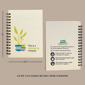 Cuaderno Plantable Sostenible A6 Plus - Cubierta de Papel Sembrable, 144 Páginas Recicladas, Encuadernación Wire-O, 80 GSM, Ecológico, Corporativo - Product Image 3