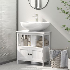 Mobiletto Sottolavabo Moderno a Doppia Anta in Legno Massello Bianco con Design Mediterraneo per Hotel - Product Image 2