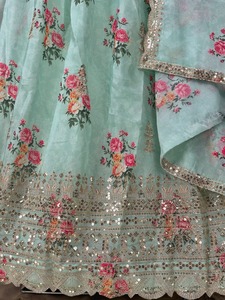 Mint <b>Green</b> <b>Silk</b> Indian Pakistani Set Lehenga Choli Dupatta V Neck Floor-Length Festive Wedding Outfit - Product Image 2
