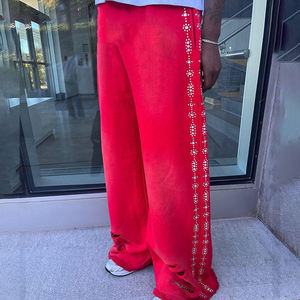 Flared <b>Drawstring</b> Closure Men's Flare Pants Modern Style Embroidered Casual Trendy Heavyweight Polyester Cotton <b>Trousers</b> - Product Image 3