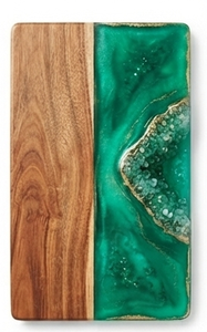 Tabla de cortar de resina de madera de acacia con borde natural, bandeja rectangular de mármol azul para servir queso, bloque de corte para encimera de cocina - Product Image 6