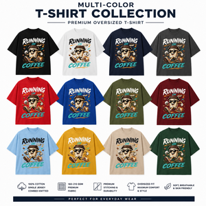 Camiseta Negra de Manga Larga para Hombre con Estampado de Dibujos Animados de Café y Ritmo al Correr, Cuello Redondo, Ajuste Holgado Casual, 100% Algodón - Product Image 3