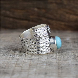 Larimar Adjustable <b>Ring</b> 925 Sterling <b>Silver</b> Oval Cut Gemstone <b>Statement</b> Wedding Engagement Anniversary Gift <b>Ring</b> - Product Image 2
