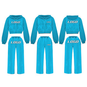 Ensemble sweat à capuche d'hiver 100 % coton pour femme, respirant, écologique, imperméable, séchage rapide, épaules tombantes, broderie, court, uni, coupe courte - Product Image 6