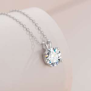 Collar con Colgante de Plata de Ley 925 con Zirconia Cúbica de Corte Brillante de 2 Quilates, Cadena de Eslabones, Regalo de Boda, Compromiso, Fiesta, Moderno - Product Image 5