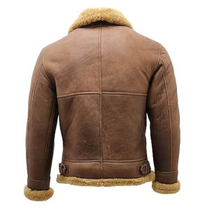 Chaqueta de Cuero de Oveja con Forro de Borrego Marrón para Hombre, Chaqueta de Aviador, Chaqueta de Piloto Vintage con Cuello de Piel, Talla XS - Product Image 6