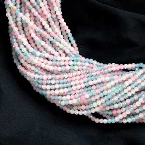 Cuentas redondas facetadas de morganita y aguamarina natural de 2 mm, cuentas multicolor de morganita para la fabricación de joyería, cuentas de morganita rosa auténtica. - Product Image 1