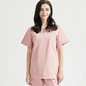 Wembly Sports White V-Neck <b>Scrub</b> <b>Top</b> Cotton Woven Hospital Uniforms For Nurses With Pockets - Product Image 5