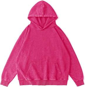Men's Pink Hooded Oversized <b>Sweatshirt</b> Solid Color Casual Hoodie with Front Pocket Autumn Wear Regular Fit Knitted French Terry - Product Image 4