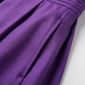 Jupe midi plissée trapèze en satin violet taille haute pour femme, élégante, couleur unie, toutes saisons, en tissu tissé - Product Image 4