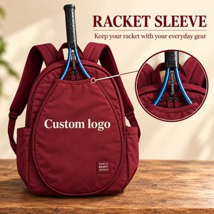 Sac à dos pour raquette de squash bordeaux avec impression de logo personnalisé, porte- Raquette externe, compartiment principal zippé et bretelles rembourrées réglables - Product Image 6