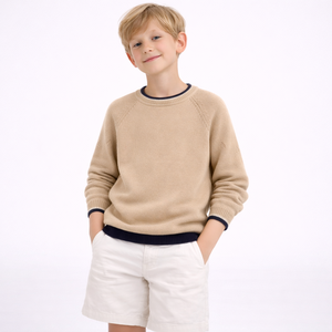 Nouveau design <span class=keywords><strong>Pull</strong></span>-over à col rond et à manches raglan en coton avec motif jacquard pour bébés garçons à la mode - Product Image 4