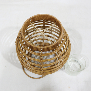 Handmade PE <b>Rattan</b> Round <b>Lantern</b> Candle Holder with Glass Insert Portable Home Decoration - Product Image 6