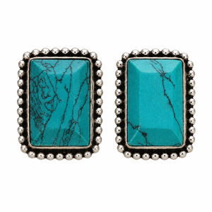 Wholesale Supplier Handmade Antique Silver-Plated Vintage Turquoise Stone Bezel Setting <b>Stud</b> <b>Earrings</b> for Women Jewelry - Product Image 1
