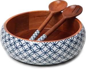Bol de service rond en bois naturel, design moderne, pour la table à manger à la maison, la vaisselle de mariage, les collations - Product Image 5