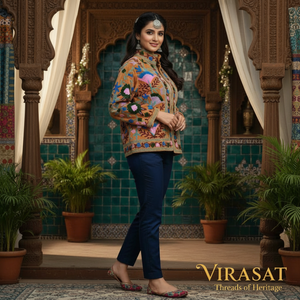 เสื้อแจ็คเก็ตบอมเบอร์ปักลายสีน้ำตาล |   เสื้อแจ็คเก็ตแขนยาว คอตั้ง ทรงปกติ งานปักมือ ซับในผ้าฝ้าย เสื้อคลุมตัวนอก กระเป๋า - Product Image 5