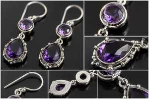 Pendientes Colgantes de Amatista Púrpura, Joyería Boho con Piedras Preciosas, Hechos a Mano, Regalo de Boda o Compromiso para Ella, Chapados en Plata de Ley - Product Image 2