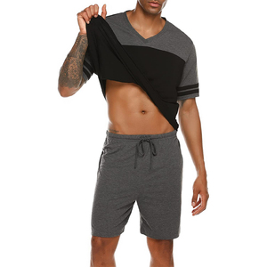 Ensemble de survêtement décontracté pour homme en coton 100 % écologique, t-shirt à manches courtes et col en V, short, streetwear personnalisé pour l'été - Product Image 2