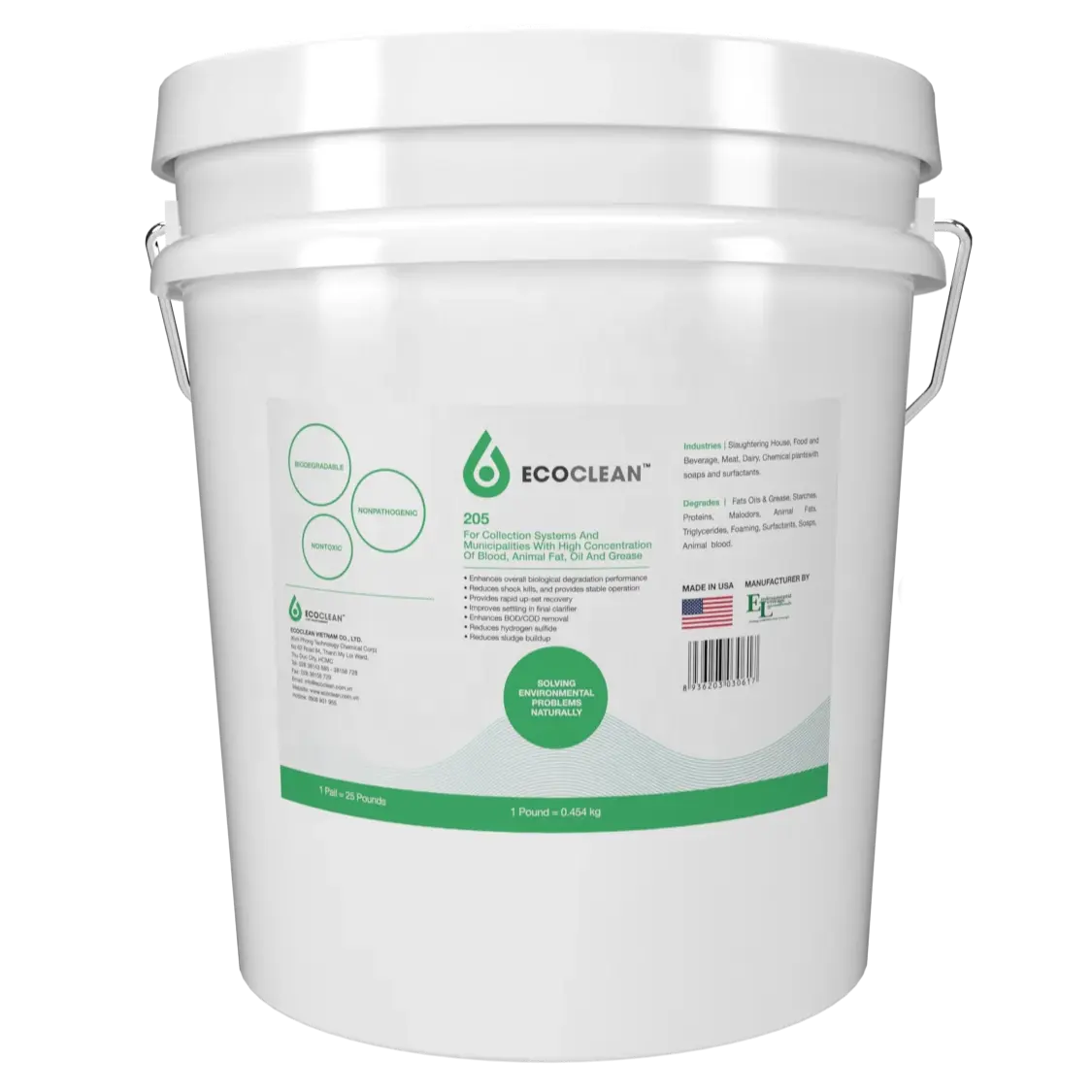 EcoClean 205 Probióticos Sistema de Tratamento de Águas Resíduos para Alta Concentração de Óleo de Gordura Animal no Sangue em Municípios