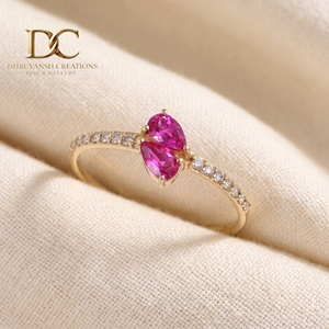 Dainty 9K Solid <b>Gold</b> for Certified Prong <b>Set</b> Lab Grown Hot Pink Tourmaline Lab Grown Diamond Promise Band <b>Ring</b> Jewelry Unisex - Product Image 3