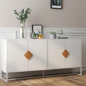 Solid Wood Living Room Cabinets Special Shape Sideboard with 4 Doors and Double Storage Square Handle Design - Product Image 2