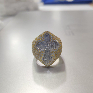 D'VINS JEWELS Hip Hop <b>Iced</b> Out VVS Lab Grown 18K Solid Gold Round Brilliant Cut & Baguette Cut Diamond Cross IGI Certified <b>Ring</b> - Product Image 1
