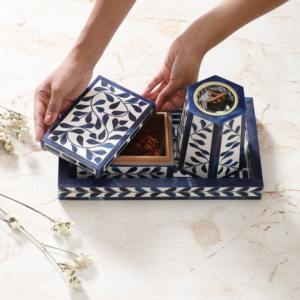 Ensemble brûleur de bakhoor et plateau en os incrusté pour les cadeaux du Ramadan et de l'Aïd - Product Image 1