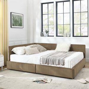 <b>Queen</b> <b>Size</b> Storage Tufted <b>Bed</b> <b>Frame</b> with Comfortable Backrest Armrests Up-Holstered <b>Queen</b> <b>Size</b> <b>Bed</b> with Durable Wood <b>Frame</b> - Product Image 5