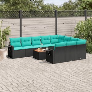 Juego de Sofás de Patio de 11 Piezas en Poliratán Negro con Cojines, Muebles Elegantes para Exteriores - Product Image 1
