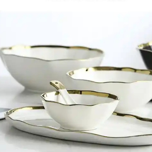 Modern Luxury Dinner <b>Set</b> With Unique Abstract Artwork Premium Ceramic Serving Plates Decorative Soup Bowls - Product Image 4